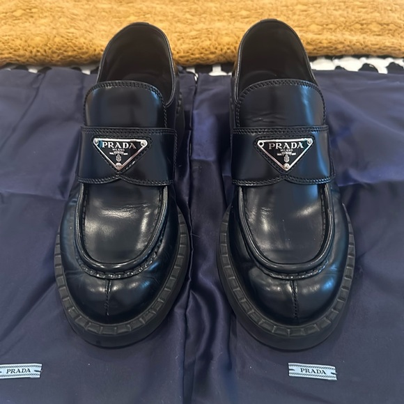 Prada Leather Triangle Logo Loafers Black 37 - Picture 5 of 12